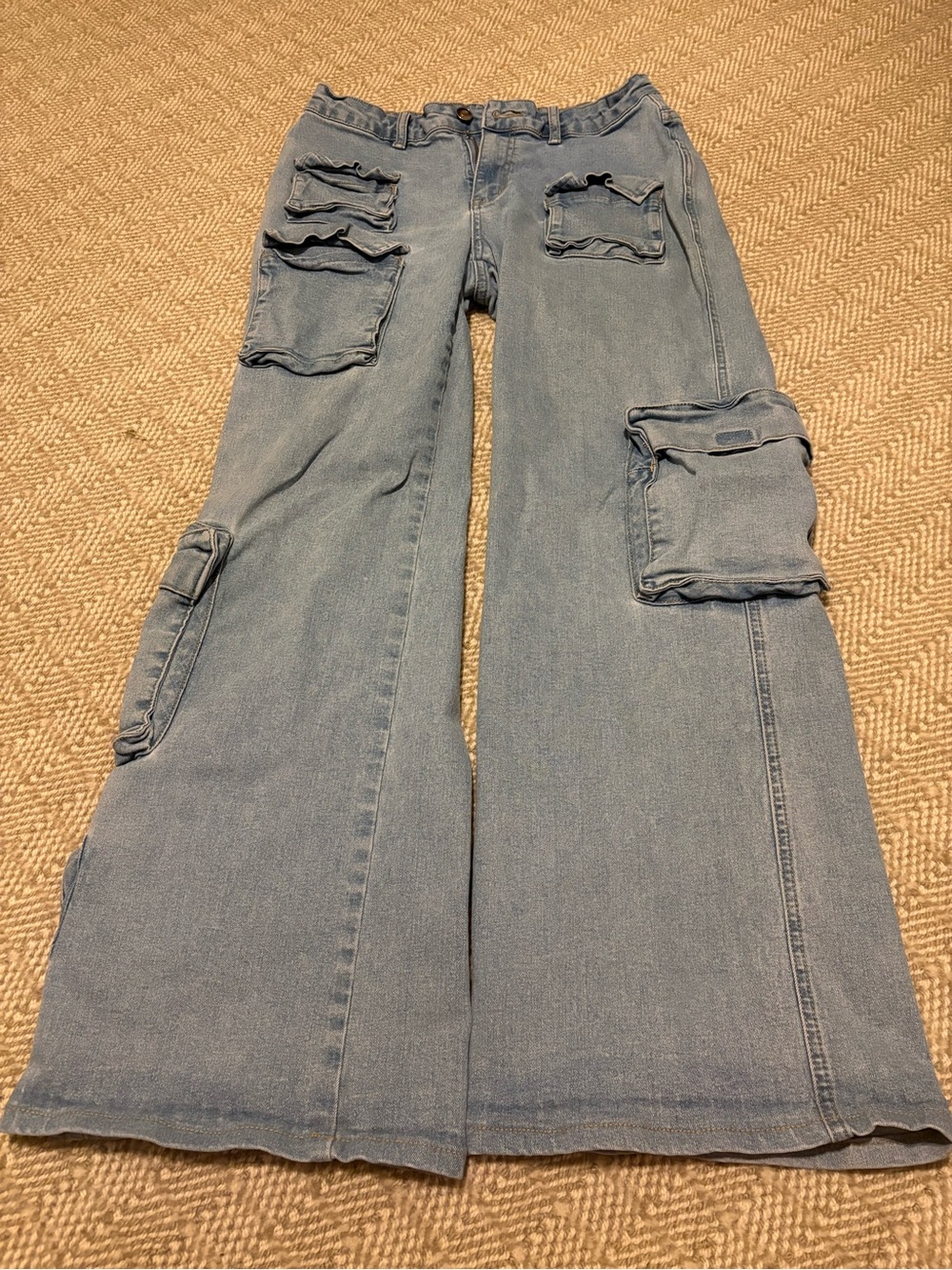 Light Wash Wide-Leg Cargo Jeans